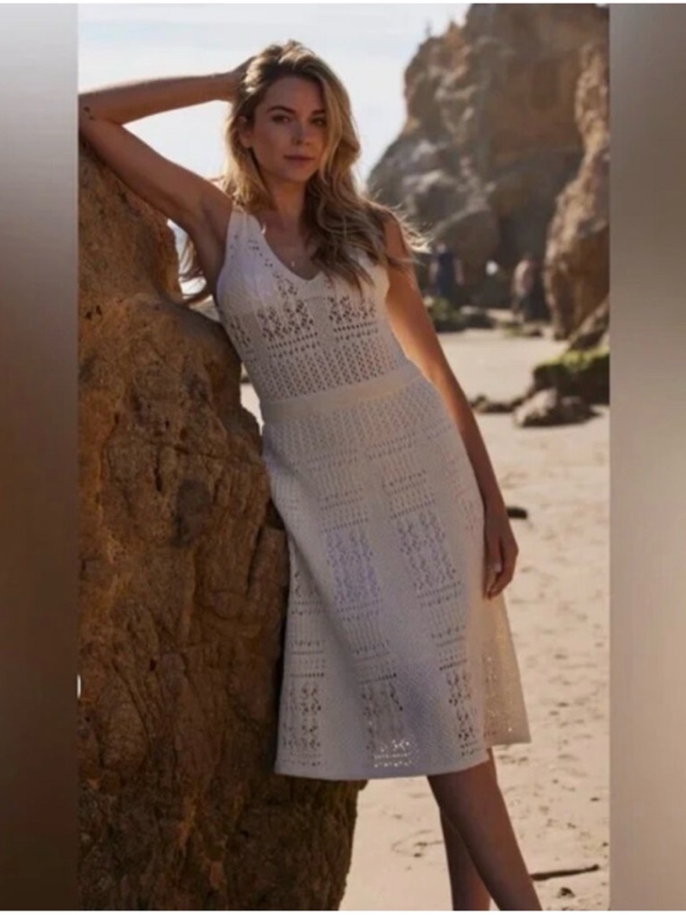 NEW Minnie Rose Sleeveless Open Stitch Cotton Knit Crochet Dress Euro Summer